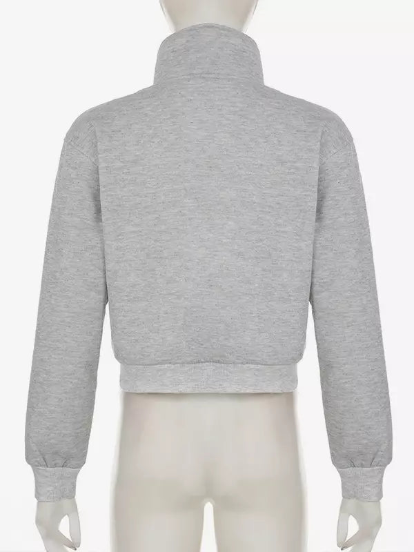 Gray Jacket For Women Stand Collar Long Sleeves Zipper Spring Outerwear 2025