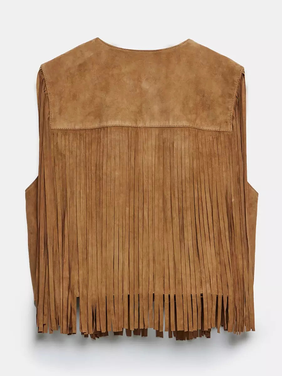 Western Cowgirl Fringe Vest Crew Neck Bohemian Spring Suede Jacket For Women 2025