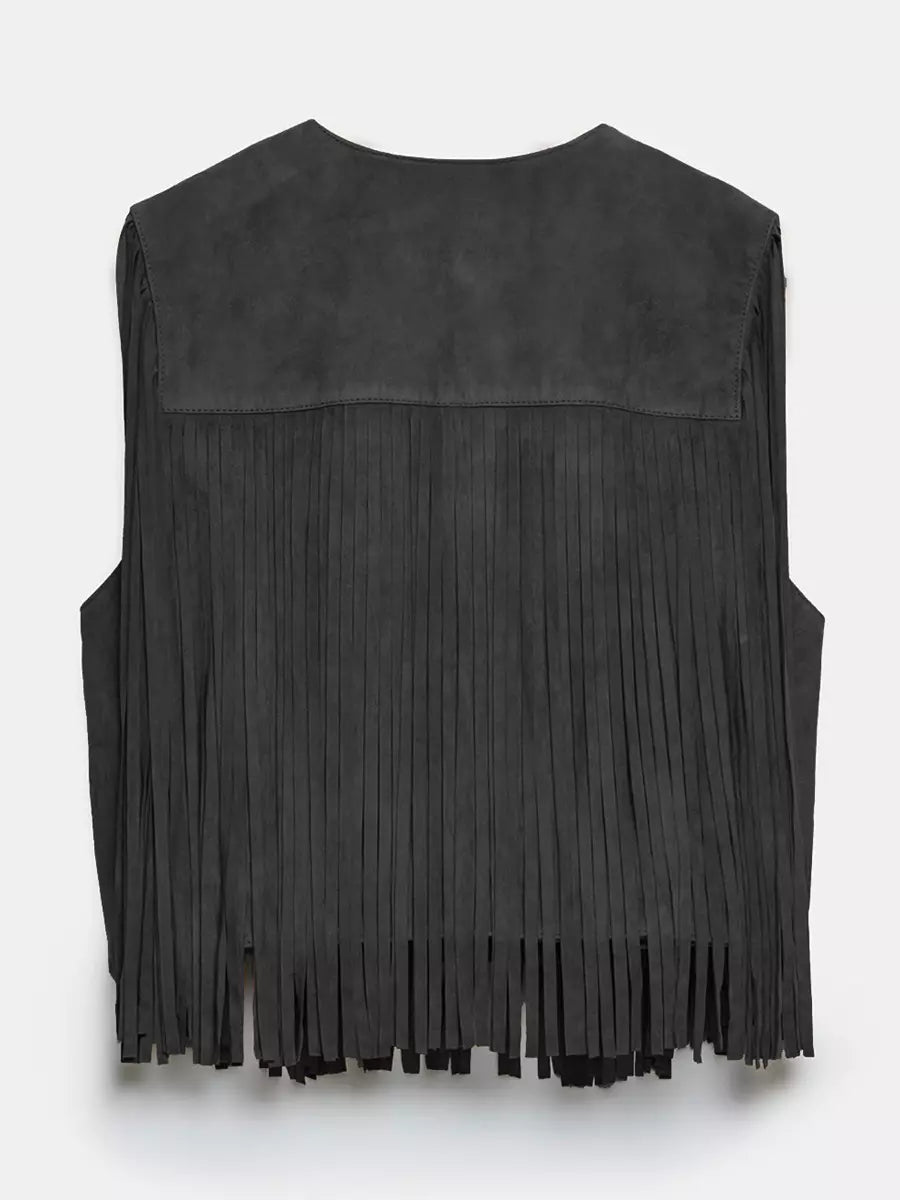 Western Cowgirl Fringe Vest Crew Neck Bohemian Spring Suede Jacket For Women 2025