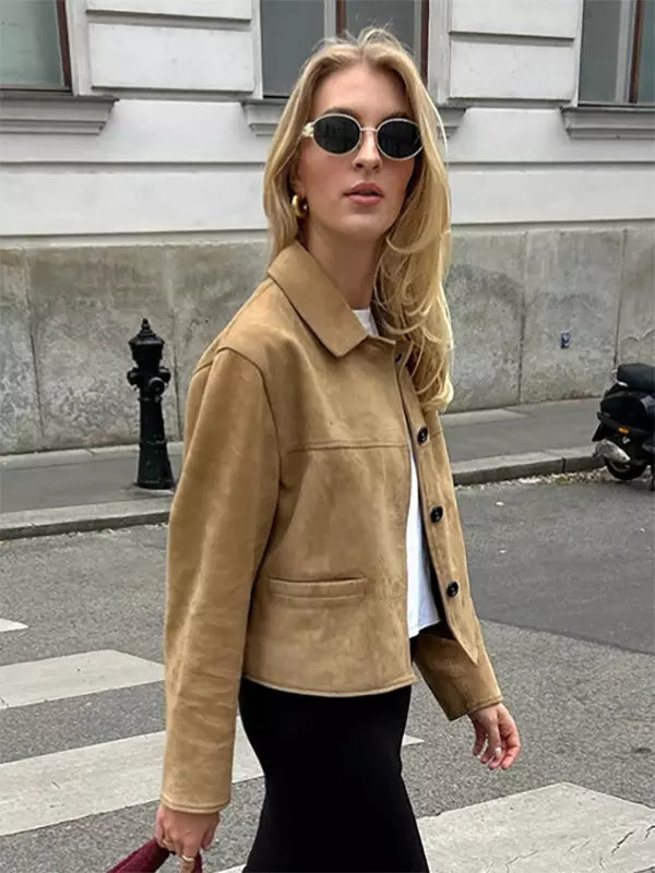 Vintage Cropped Suede Jacket For Women 2025