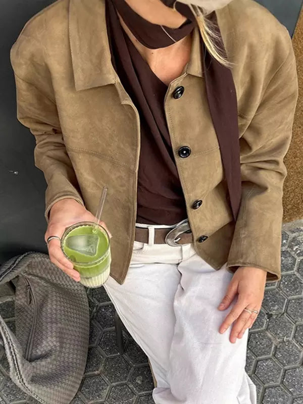Vintage Cropped Suede Jacket For Women 2025