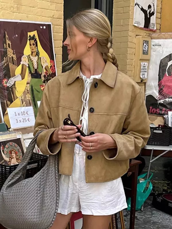 Vintage Cropped Suede Jacket For Women 2025