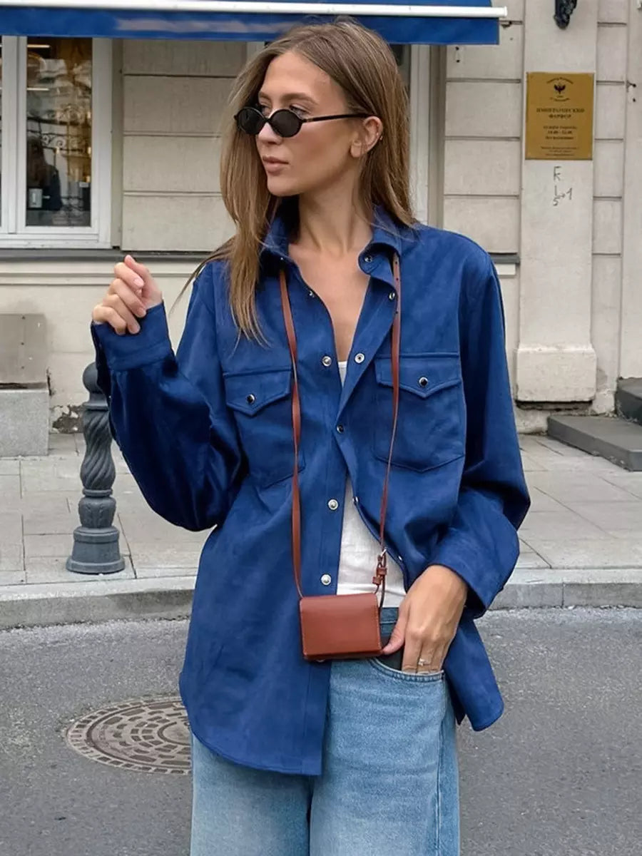 Klein Blue Midi Shacket In Autumn For Women 2025