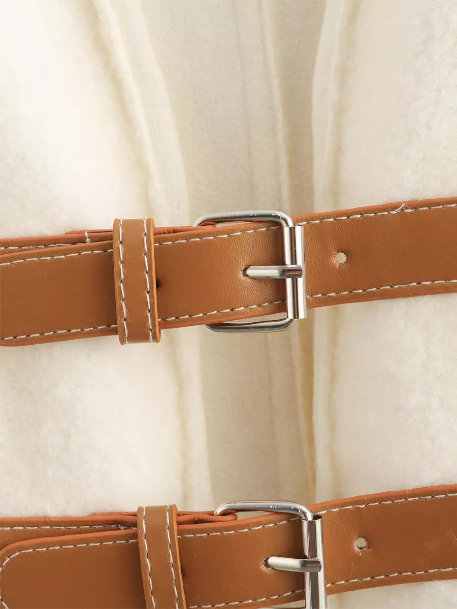 White Jacket For Women Drop Shoulder V-Neck Buckle Details Spring Casual Outerwear 2025
