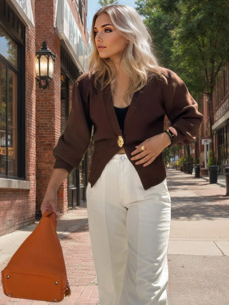 Sweaters Cardigans V-Neck One Button Long Sleeves Spring Casual Outerwear For Women 2025