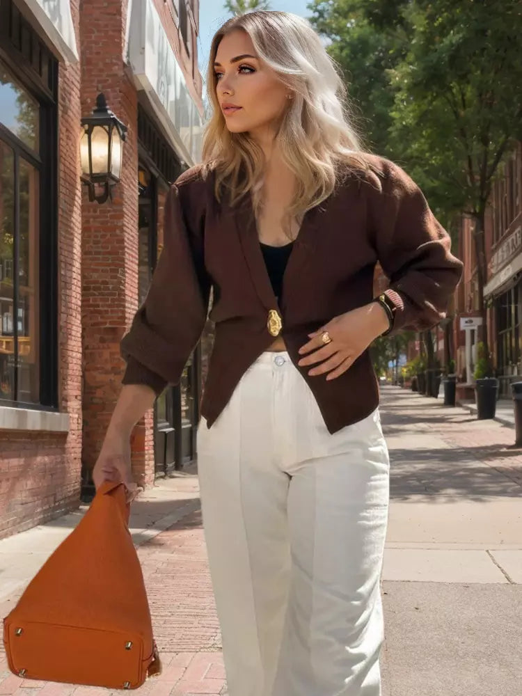 Sweaters Cardigans V-Neck One Button Long Sleeves Spring Casual Outerwear For Women 2025