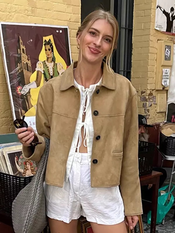 Vintage Cropped Suede Jacket For Women 2025