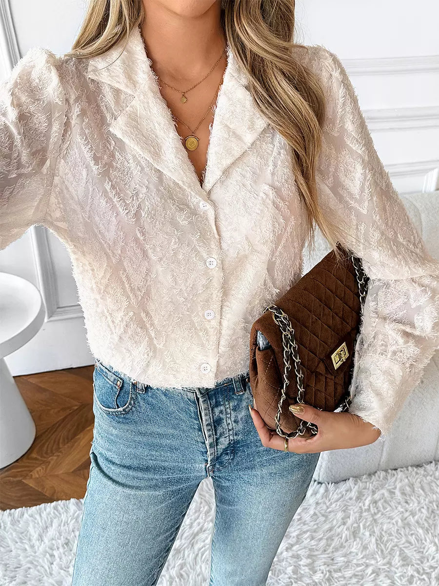 Apricot Textured Long-Sleeve Shirt For Women 2025